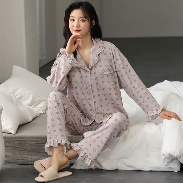 Bộ mặc nhà pijama dài tay 100% cotton