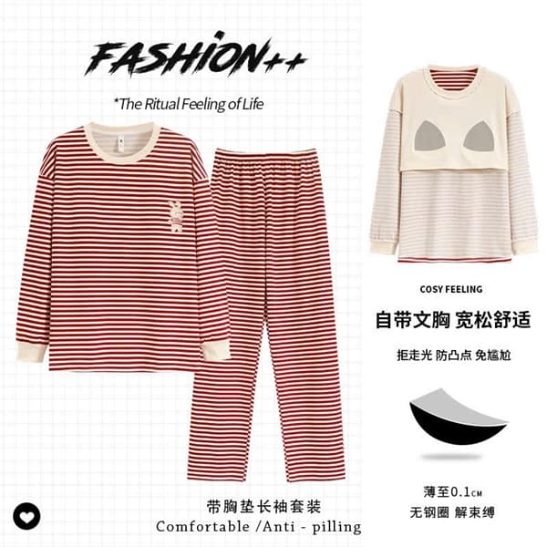 Bộ mặc nhà dài tay cổ tròn có đệm mút ngực