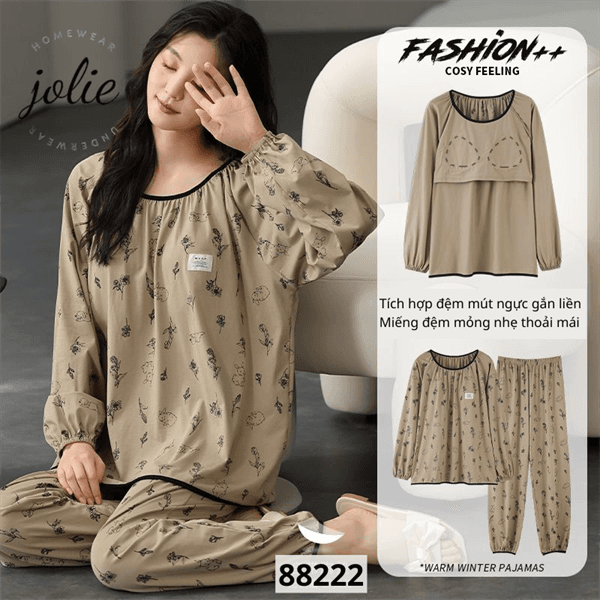 Bộ mặc nhà cổ tròn dài tay 100% cotton