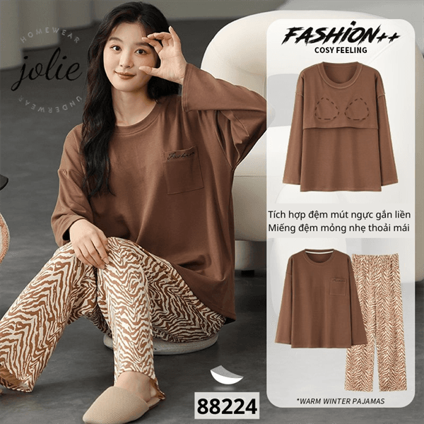 Bộ mặc nhà cổ tròn dài tay 100% cotton