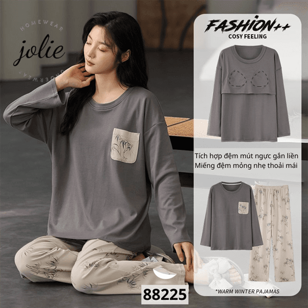Bộ mặc nhà cổ tròn dài tay 100% cotton