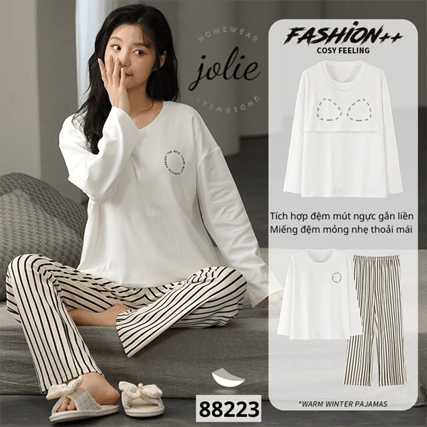 Bộ mặc nhà cổ tròn dài tay 100% cotton