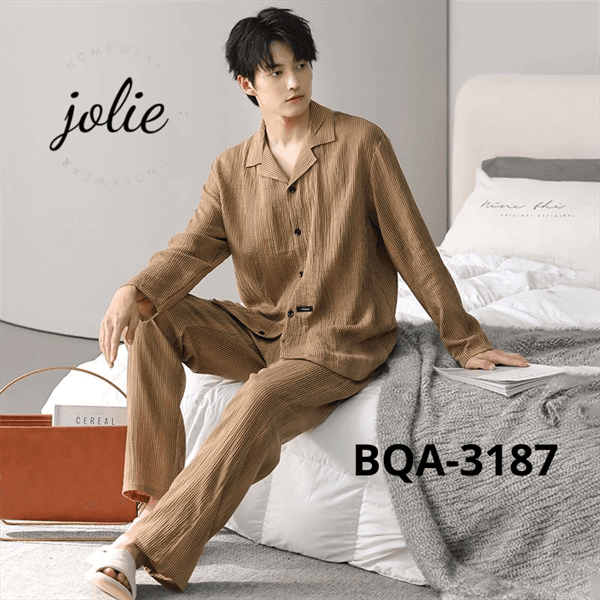 Bộ tay dài cổ bẻ cài khuy cotton 100% - nam
