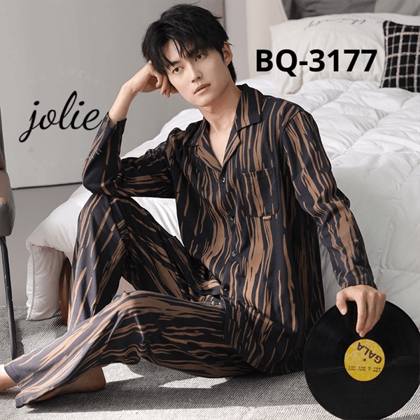 Bộ tay dài cổ bẻ cài khuy cotton 100% - nam