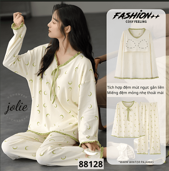 Bộ mặc nhà cổ tròn dài tay 100% cotton