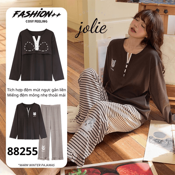 Bộ tay dài cổ tròn cotton có đệm ngực