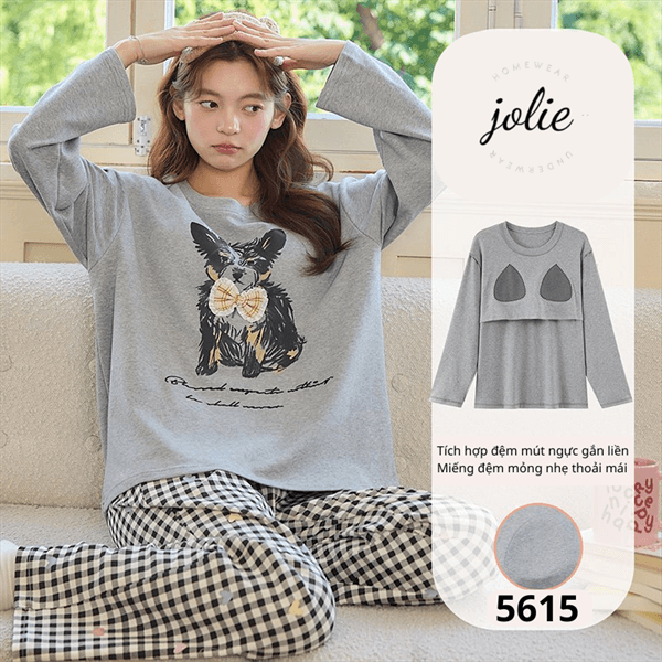 Bộ cổ tròn dài tay cotton có đệm ngực