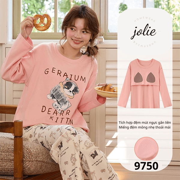 Bộ cổ tròn dài tay cotton có đệm ngực