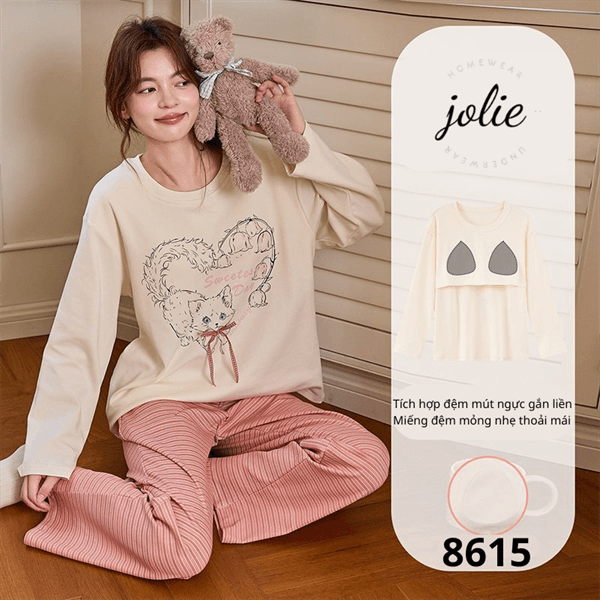Bộ dài tay cotton có đệm ngực cổ tròn