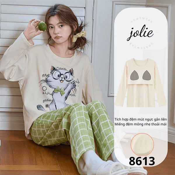 Bộ dài tay cotton có đệm ngực cổ tròn