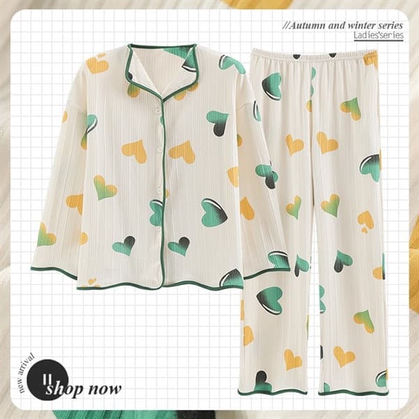 Bộ cotton cổ bẻ - tim xanh