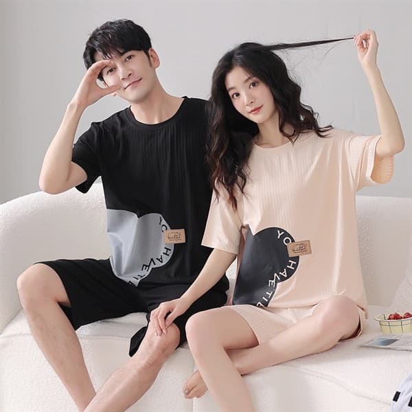 Bộ đôi cotton cộc cổ tròn nam - đen
