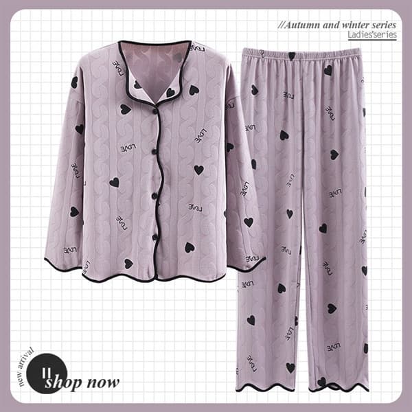 Bộ cotton cổ bẻ - tim tím