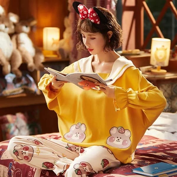Bộ 100% cotton hàng - vàng bo gấu 11024