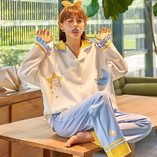 Bộ 100% cotton dài tay - cổ bèo sunny 10064