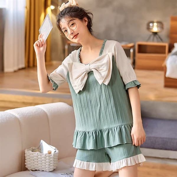 Bộ cotton thuỷ thủ - xanh nơ trắng 504