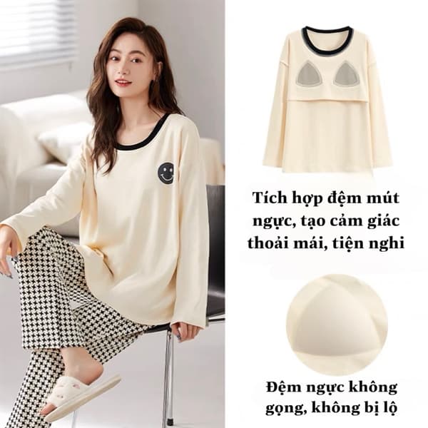 Bộ cổ tròn đệm ngực - quần caro 86057