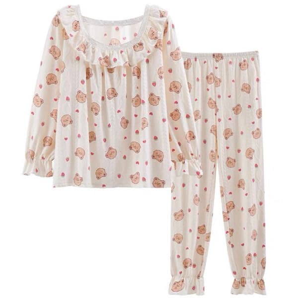 Bộ cotton bèo nơ bo gấu - gấu dâu cổ bèo
