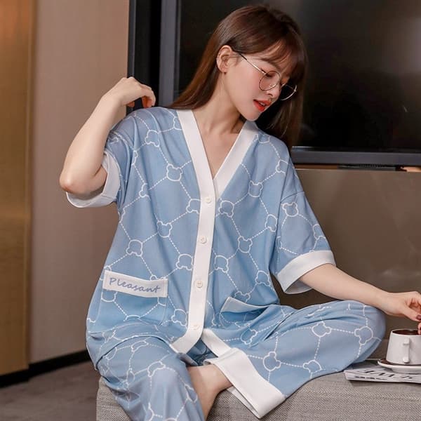 Bộ cotton áo cộc quần dài
