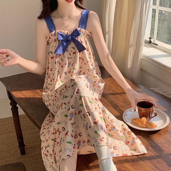 Váy cotton 2 dây nơ xanh đâm 28204