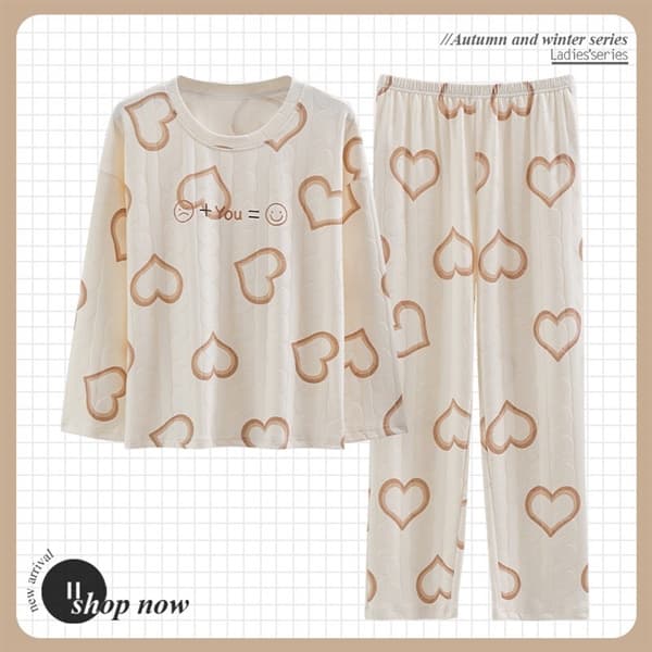 Bộ cotton dài tay cổ tròn - trái tim