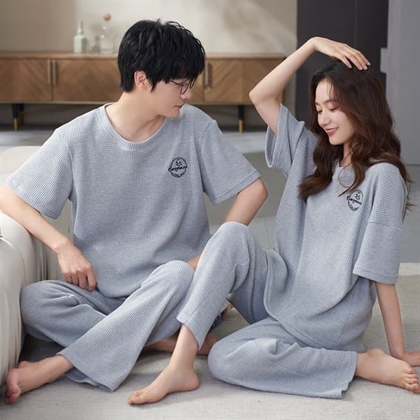 Bộ đôi cotton áo cộc quần dài nữ - xám 3500