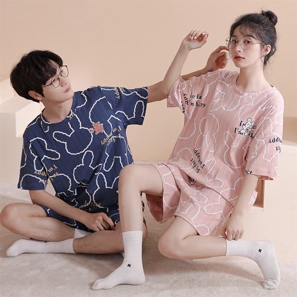 Bộ đôi cotton cổ tròn nam - thỏ im happy 3263