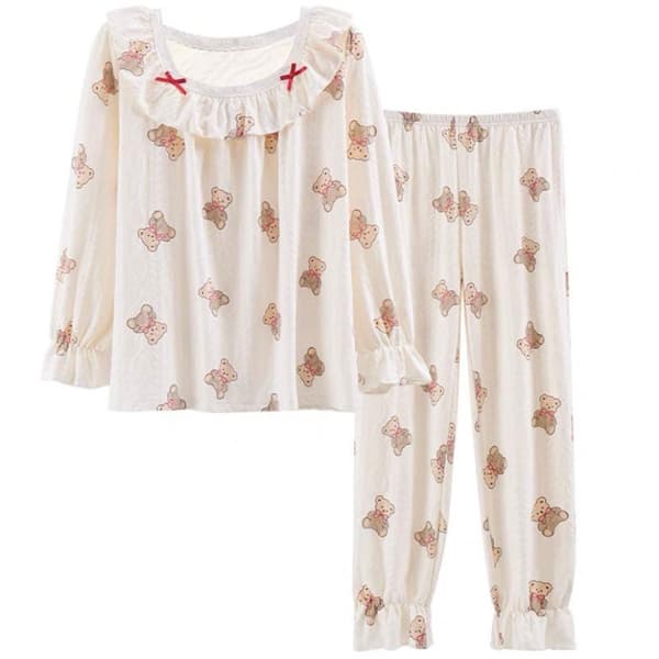 Bộ cotton bèo nơ bo gấu - gấu nâu cổ bèo