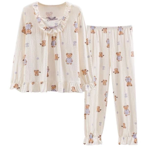 Bộ cotton bèo nơ bo gấu - gấu tím