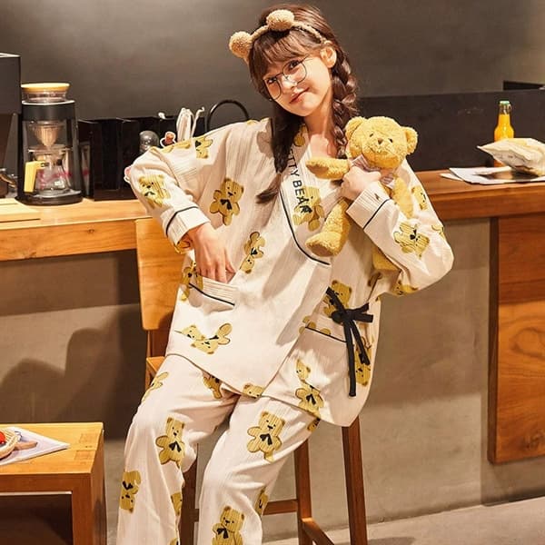 Bộ 100% cotton dài tay - gấu nơ 18622
