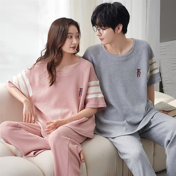 Bộ đôi cotton áo cộc quần dài nam - sọc trắng 3503