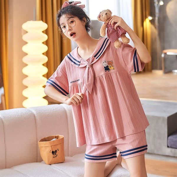 Bộ cotton thuỷ thủ - hồng 502