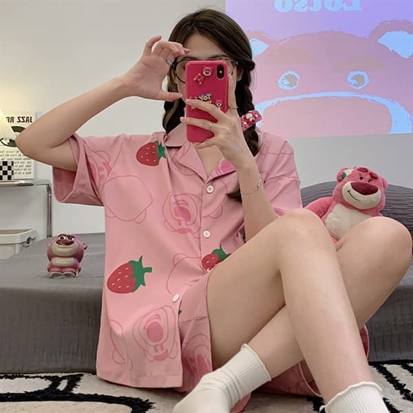 Bộ cotton cộc cài khuy - quả dâu