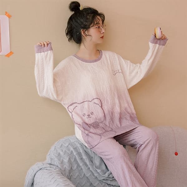 Bộ dài tay cổ tròn - lucky tím