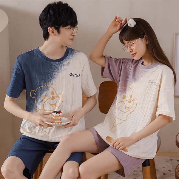Bộ đôi cotton cổ tròn nữ - gấu hello