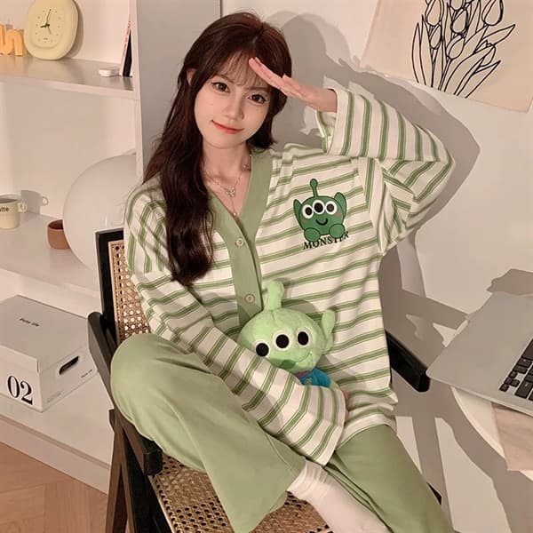Bộ dài tay cổ v - kẻ xanh monster 81112