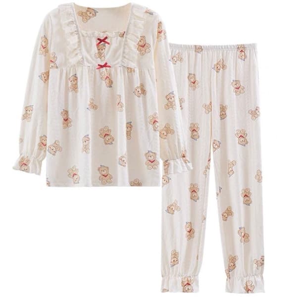 Bộ cotton bèo nơ bo gấu - gấu nâu nơ đỏ