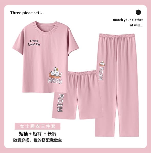 Set 3 món bộ cộc + quần dài hồng 9906