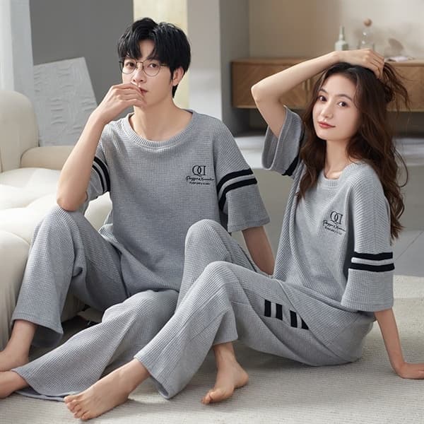 Bộ đôi cotton áo cộc quần dài nữ - sọc đen 3504