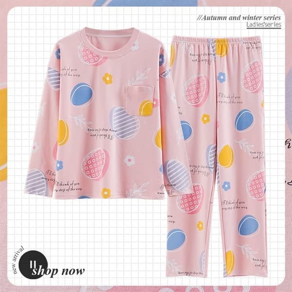 Bộ dài tay cổ tròn - hoa lá hồng 6902
