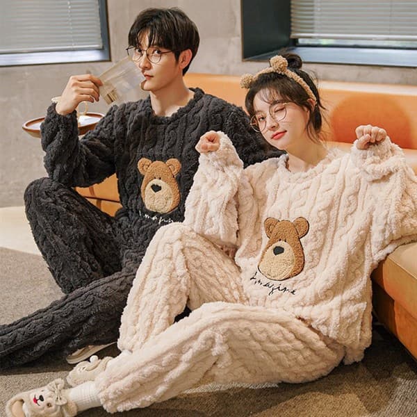 Bộ bông cổ tròn gấu nâu nam