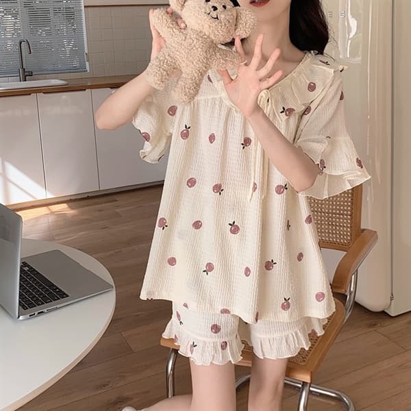 Bộ cộc cotton bèo nơ - đào 26062