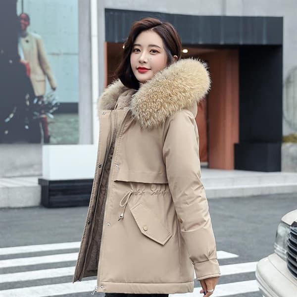 Áo parka lót lông màu nâu nhạt