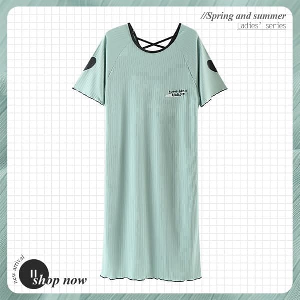 Váy cotton cổ tròn xanh bơ 23012