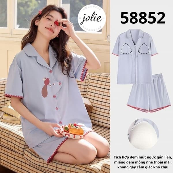 Bộ cộc cài khuy 100% cotton có đệm ngực 58852