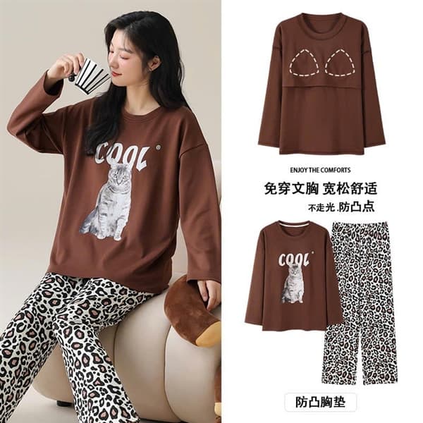 Bộ mặc nhà dài tay cổ tròn có đệm