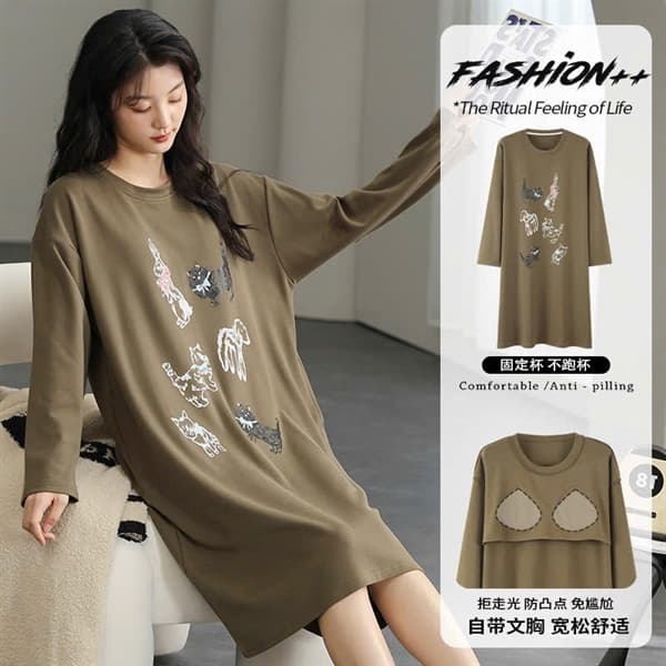 Váy dài tay cotton có đệm ngực