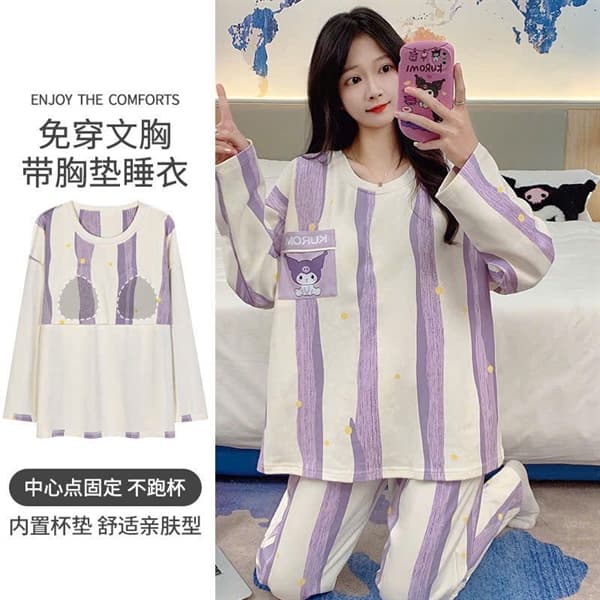 Bộ mặc nhà cổ tròn dài tay có đệm ngực
