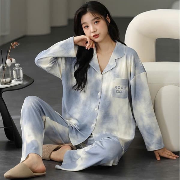 Bộ mặc nhà pijama dài tay 100% cotton