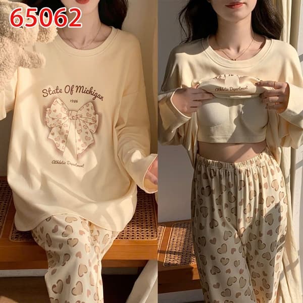 Bộ mặc nhà cổ tròn dài có đệm